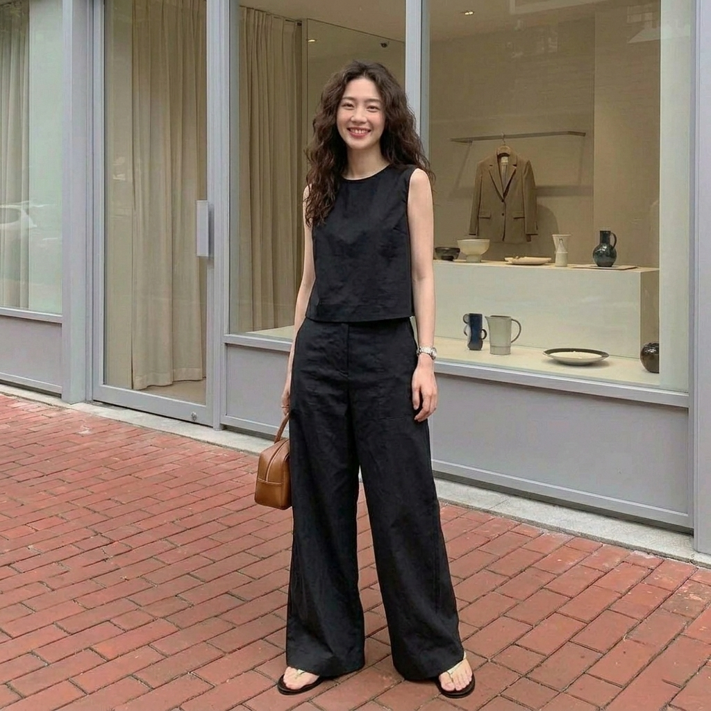 【單件/套裝】極簡魅力純色無袖背心+高腰顯瘦闊腿褲兩件套裝