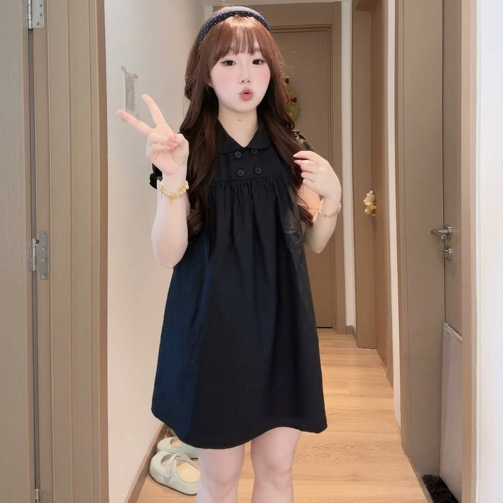 超流行娃娃領寬松遮肉顯瘦初戀感洋裝