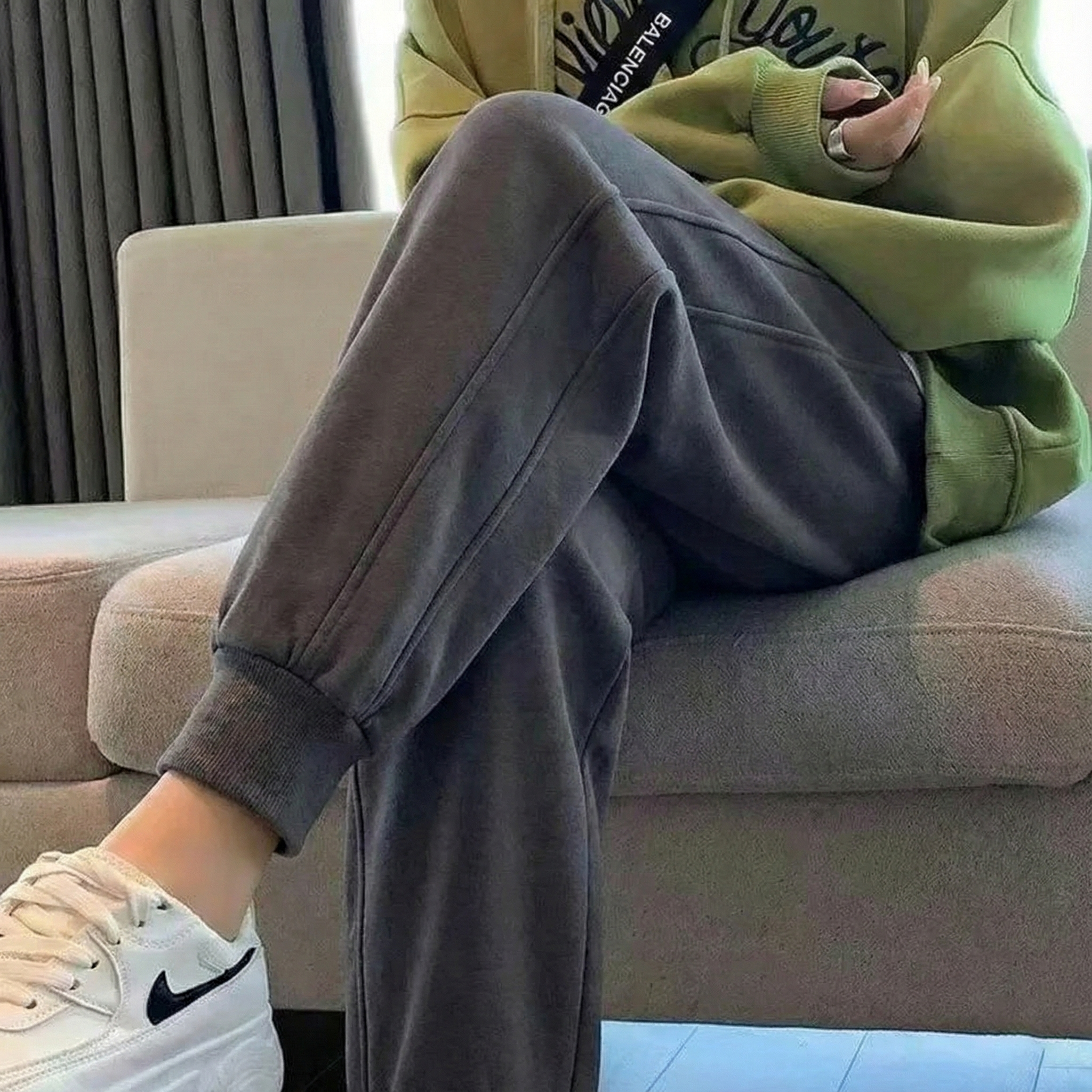 百搭休閒顯瘦運動風鬆緊腰棉質束腳褲裝-Cicimode