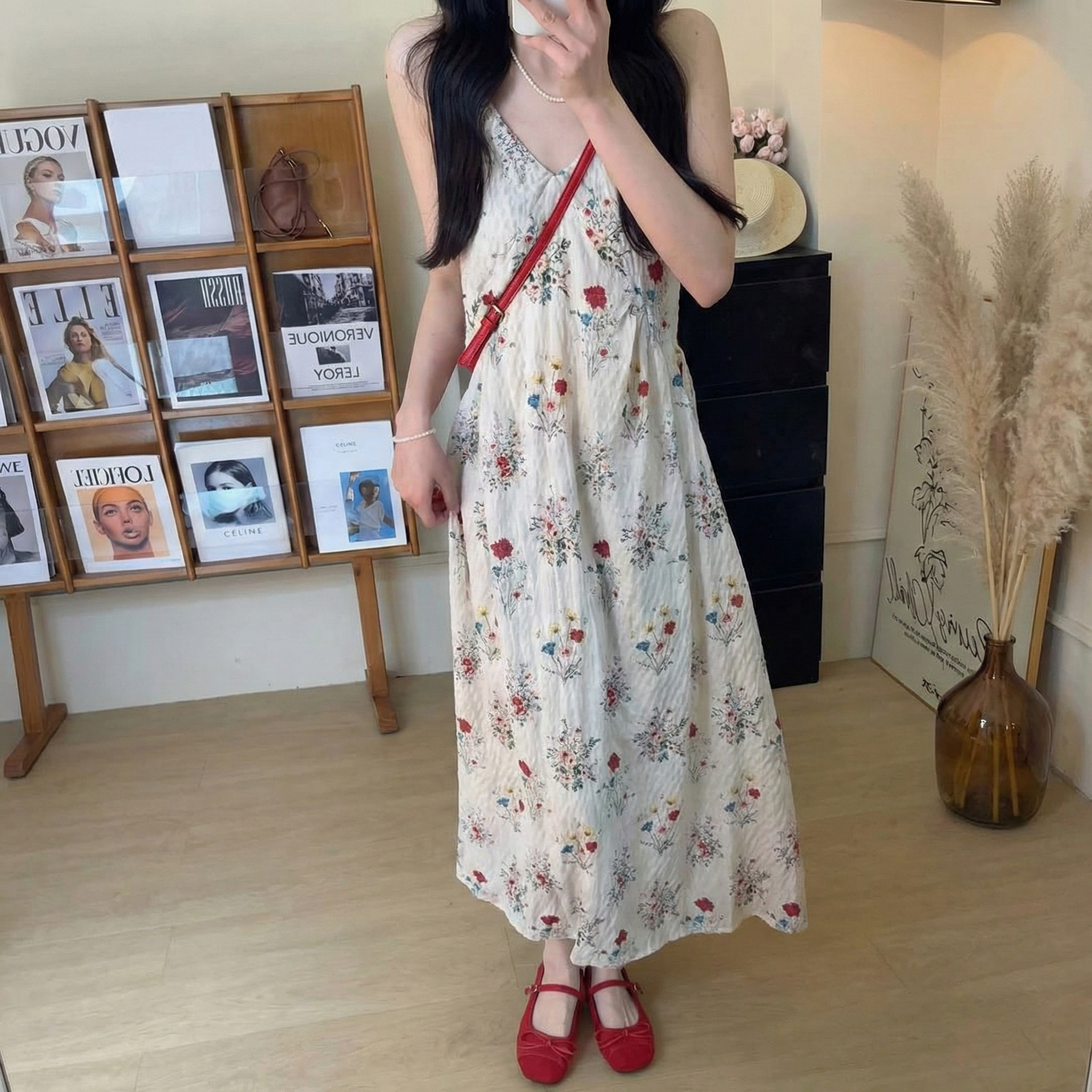 【單件/套裝】法式甜美風大碼碎花吊帶洋裝+薄款防曬開衫兩件套