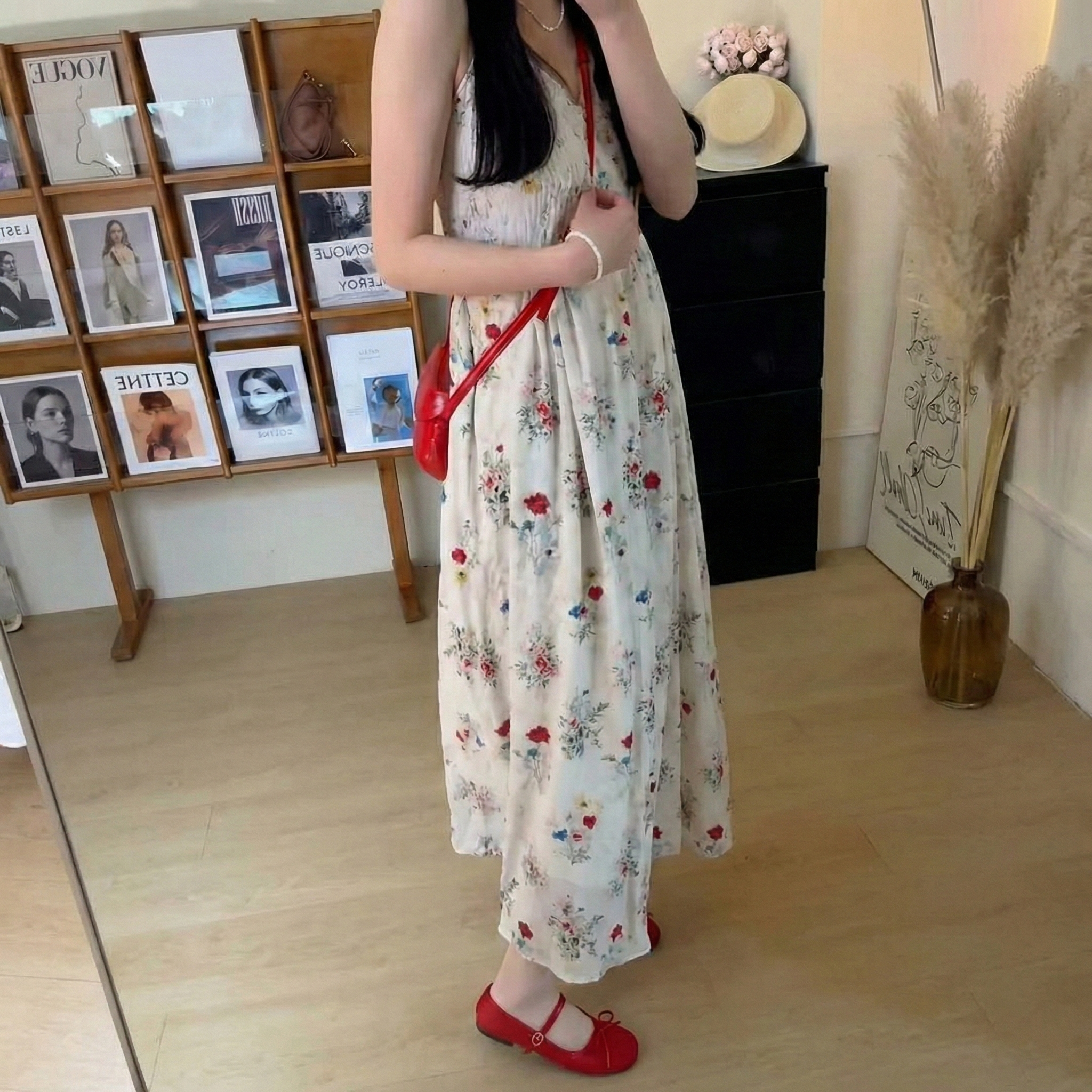 【單件/套裝】法式甜美風大碼碎花吊帶洋裝+薄款防曬開衫兩件套