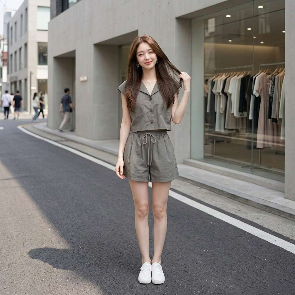 【整套】鹽系小香風時尚顯瘦顯高短袖 短褲兩件套裝