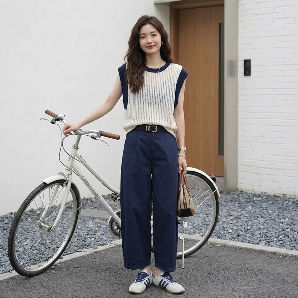 【單件/套裝】寬松顯瘦減齡無袖針織衫+闊腿休閑褲兩件套