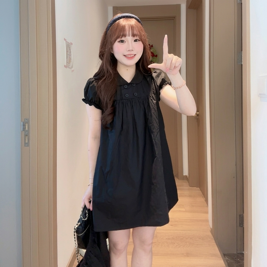 超流行娃娃領寬松遮肉顯瘦初戀感洋裝