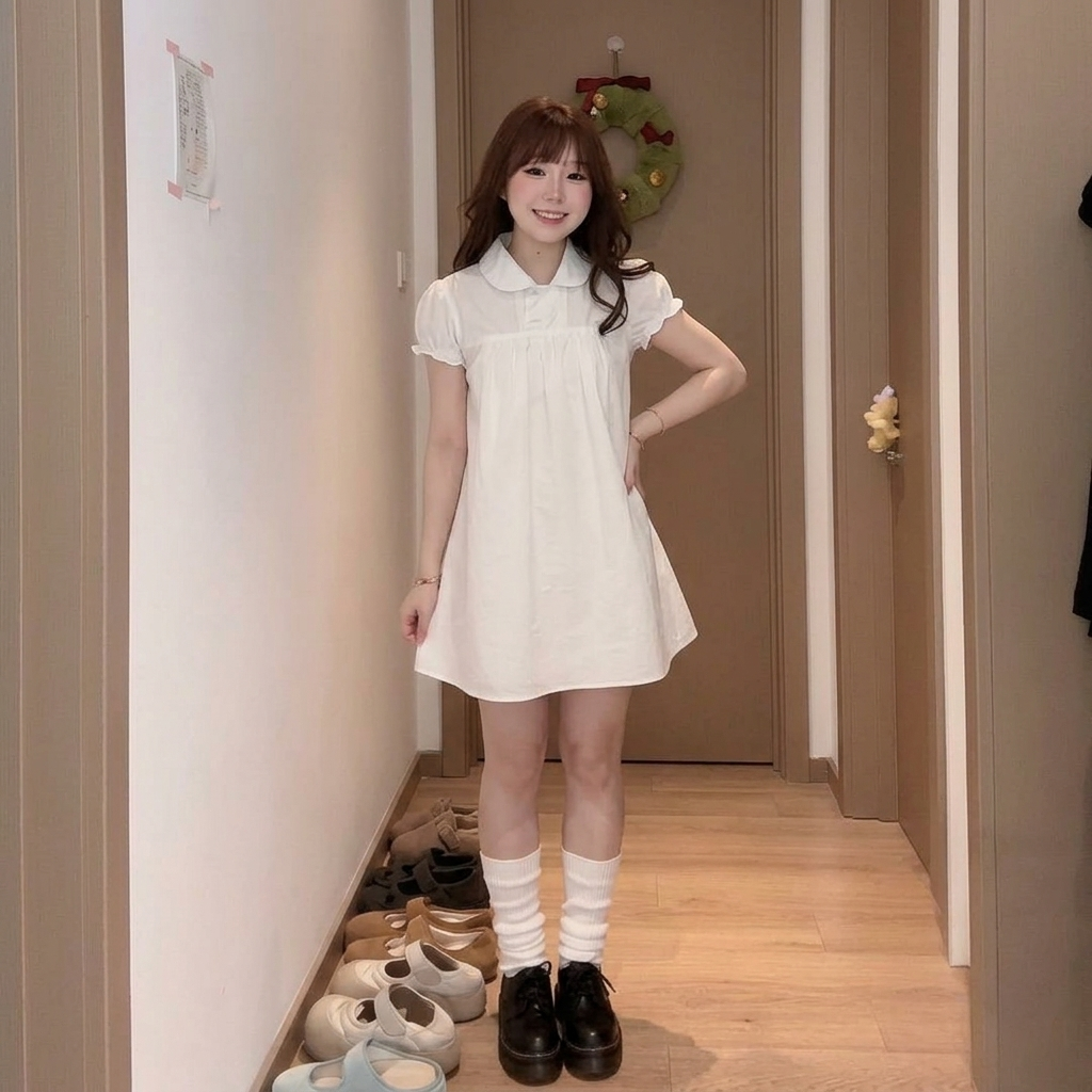 超流行娃娃領寬松遮肉顯瘦初戀感洋裝
