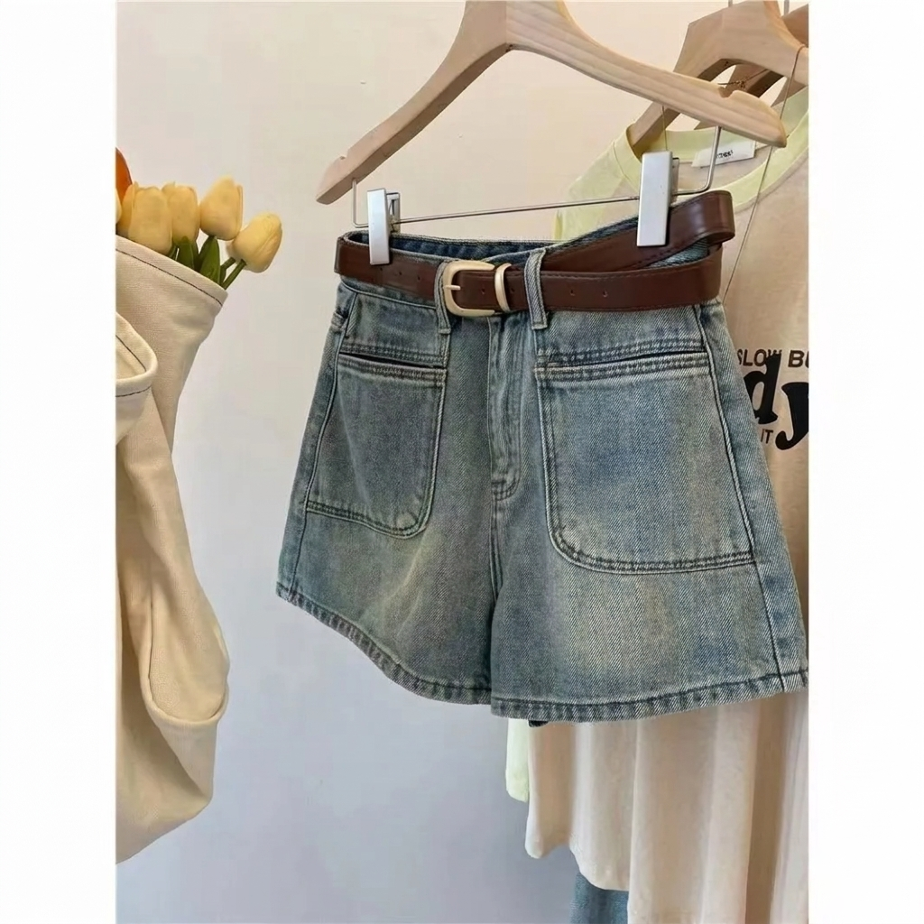 【單件販售】法式重工蕾絲飛飛袖襯衫+復古水洗A字牛仔短褲