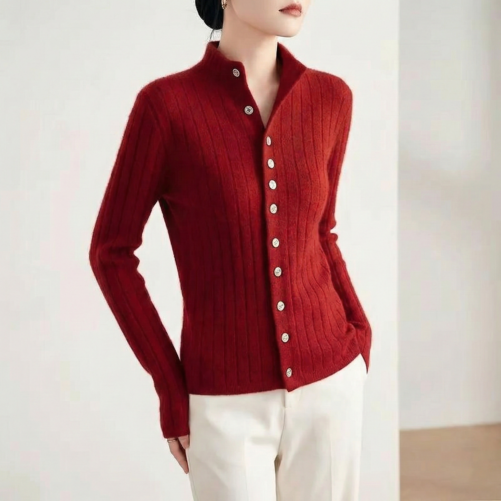 4色高級感超好看氣質毛衣外套半高領針織上衣-Cicimode