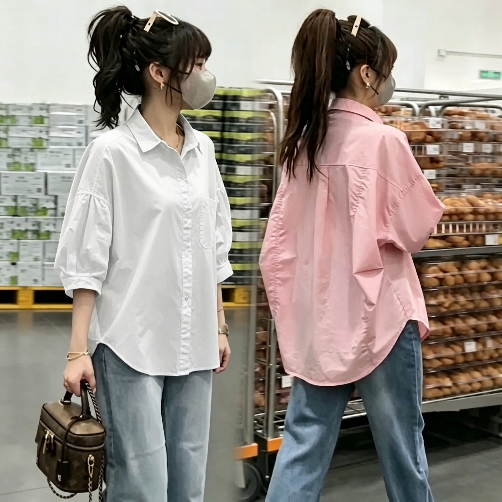 時尚百搭休閒寬鬆遮肉透氣襯衫