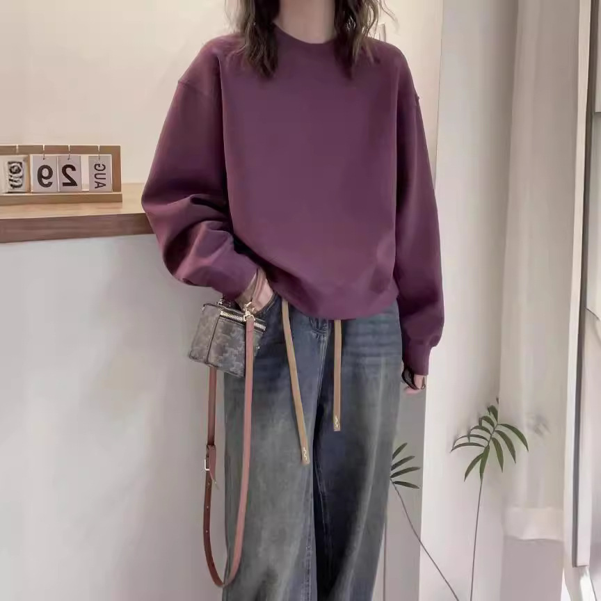 簡約寬鬆百搭休閒純色圓領衛衣-Cicimode