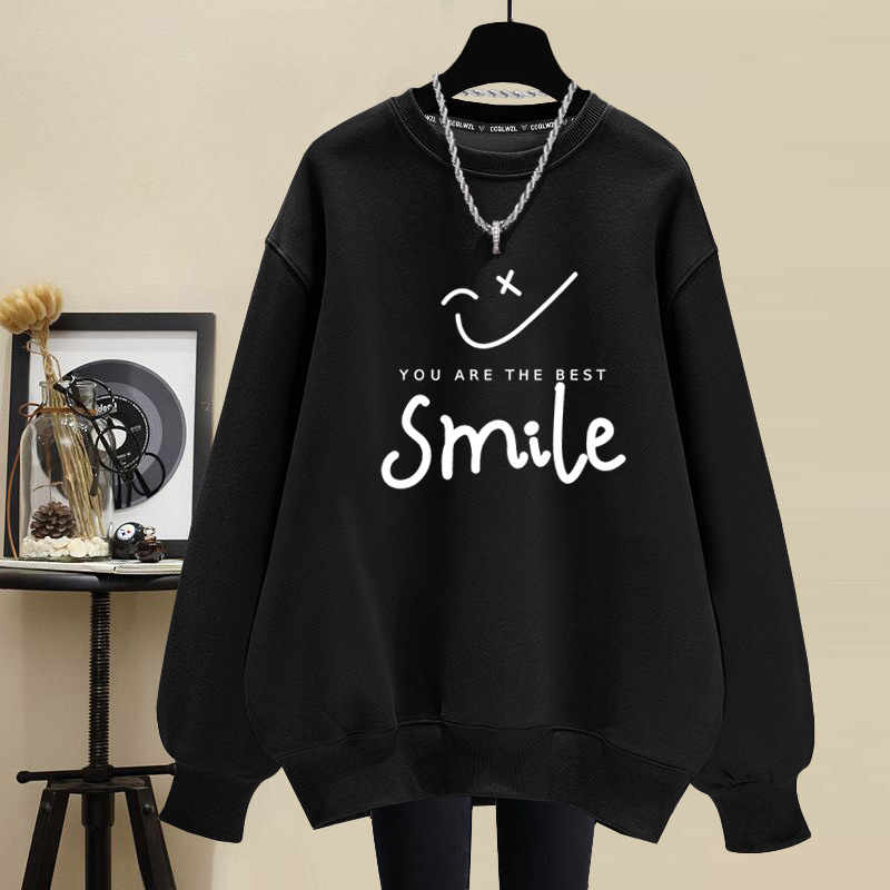 韓版ins簡約百搭寬鬆笑臉圓領衛衣
