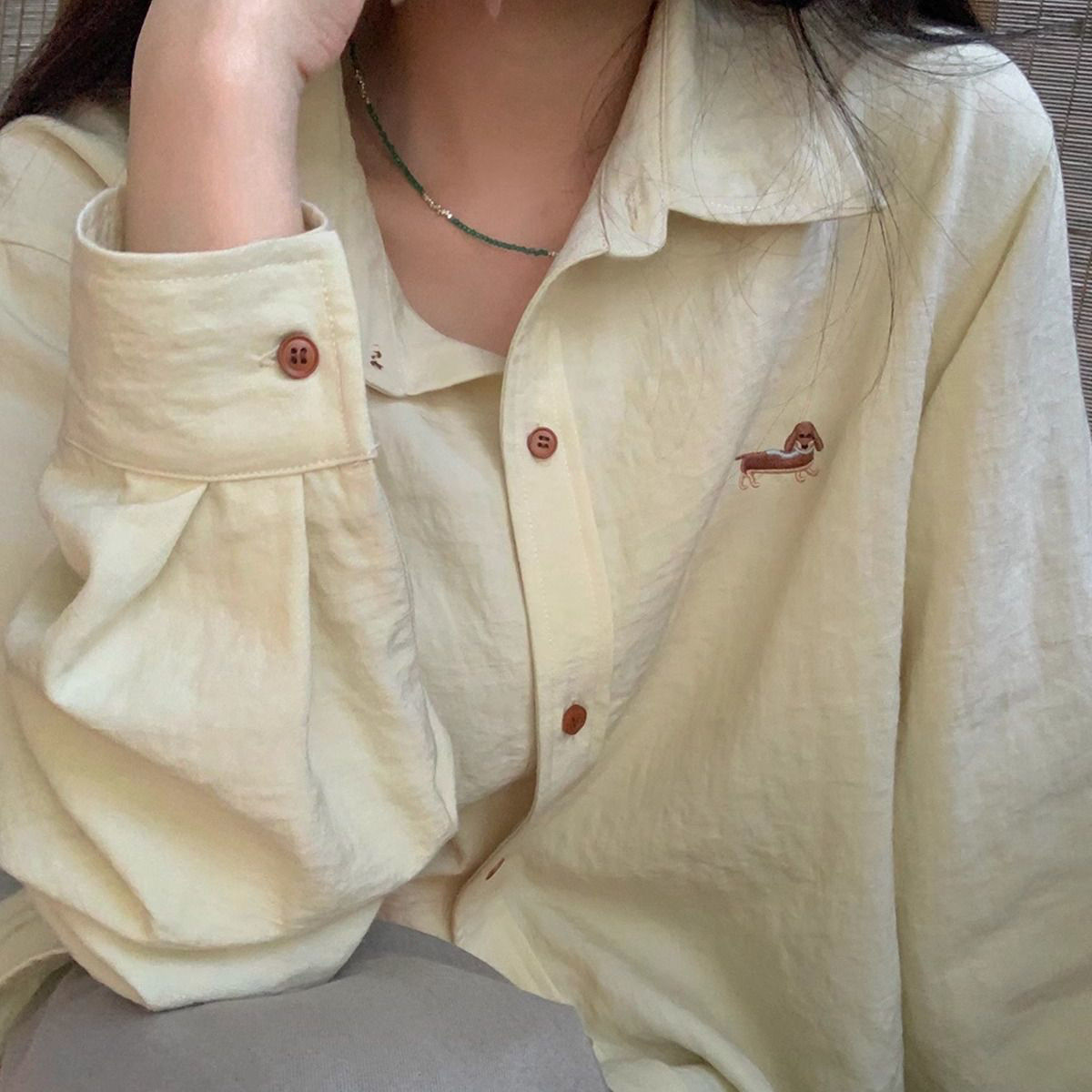 刺繡設計慵懶休閒百搭長袖氣質寬鬆襯衫