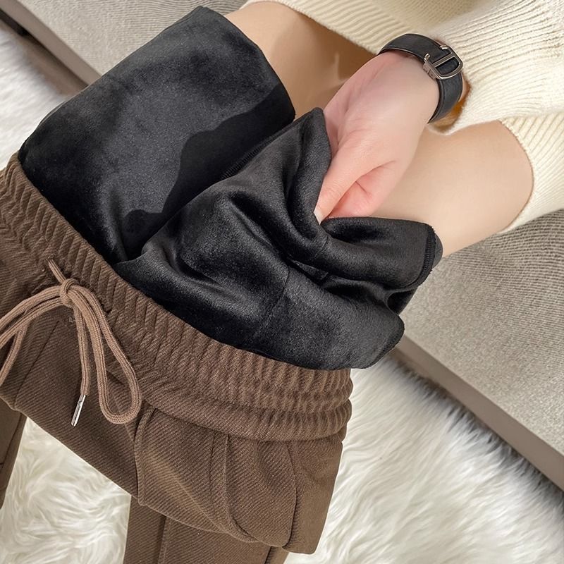 高腰顯瘦寬鬆刷毛加厚毛呢哈倫褲-Cicimode