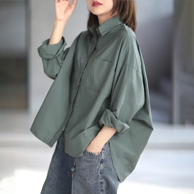 慵懶風寬鬆隨性立體剪裁純色休閒襯衫-Cicimode