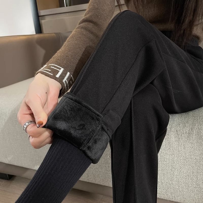 高腰顯瘦寬鬆刷毛加厚毛呢哈倫褲-Cicimode