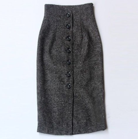 人氣MAX! 復古毛呢高腰包臀修身中長款半身裙