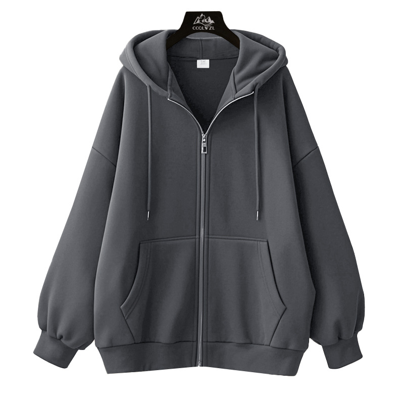 美式刷毛加厚寬鬆運動慵懶風拉鍊連帽外套-Cicimode