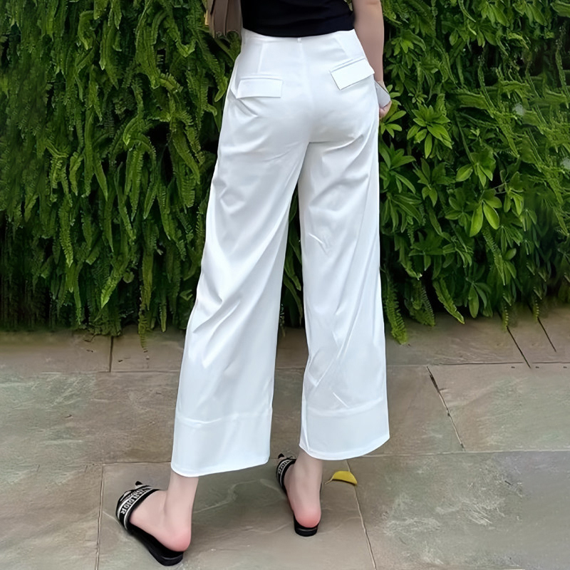 時尚百搭顯瘦九分高腰直筒闊腿褲