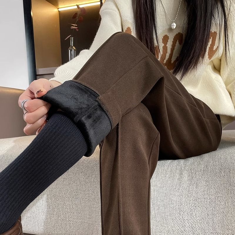 高腰顯瘦寬鬆刷毛加厚毛呢哈倫褲-Cicimode