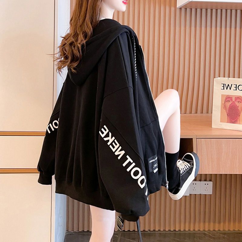 韓版寬鬆慵懶風棉款拉鏈衛衣連帽開衫-Cicimode