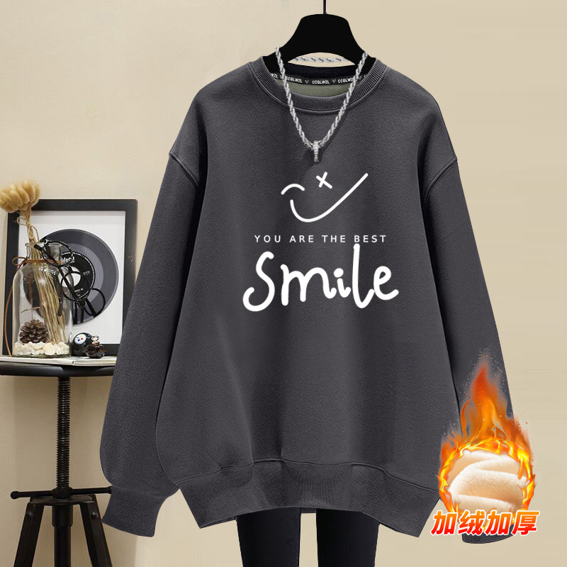 韓版ins簡約百搭寬鬆笑臉圓領衛衣