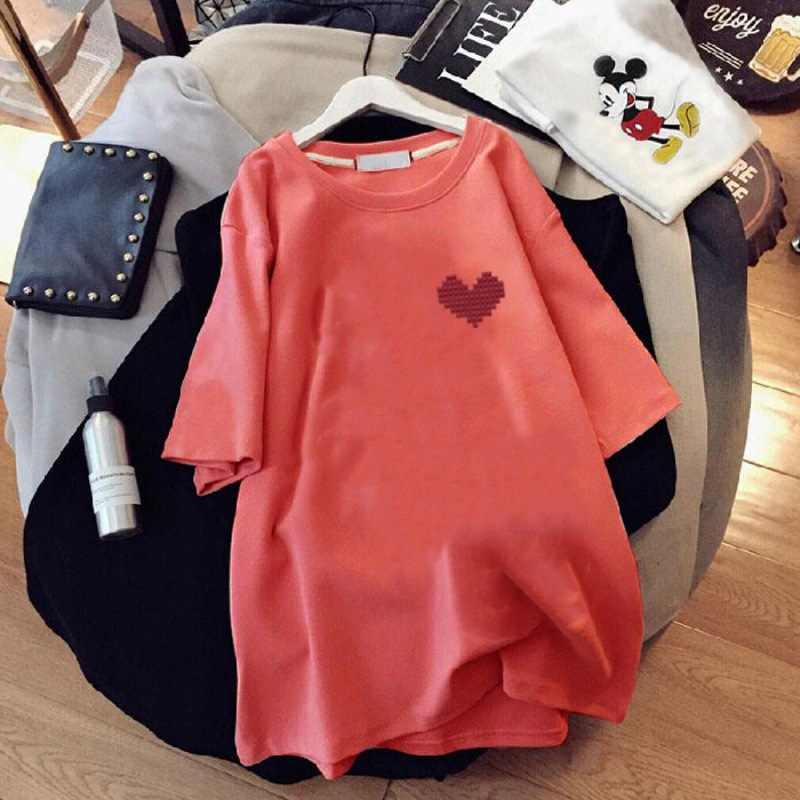 休閒百搭ins潮流印花寬鬆中長款短袖T恤