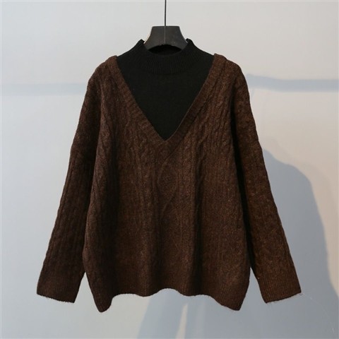 假兩件復古麻花慵懶風港味寬鬆針織毛衣