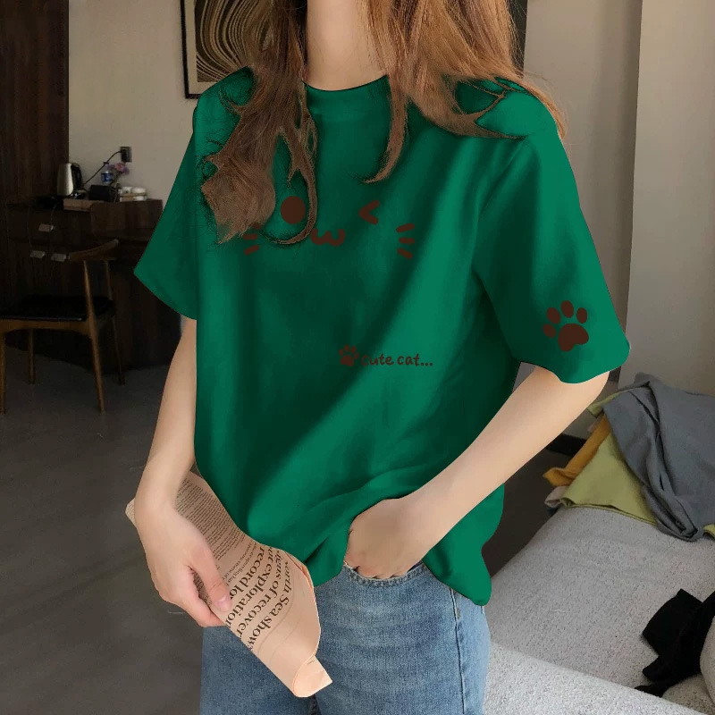純棉多色夏季寬鬆設計感印花短袖t恤