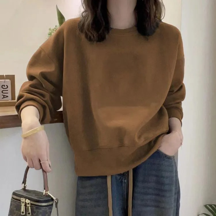 簡約寬鬆百搭休閒純色圓領衛衣-Cicimode