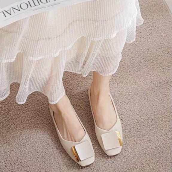 溫柔氣質淑女風舒適淺口方頭平底單鞋