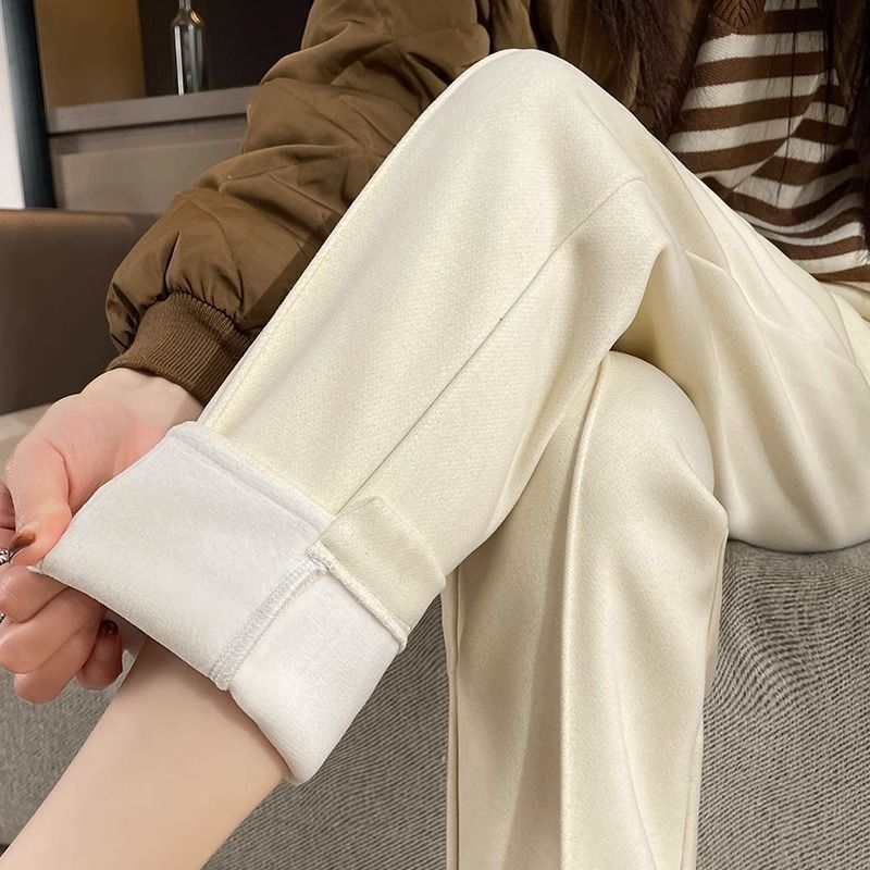 高腰顯瘦寬鬆刷毛加厚毛呢哈倫褲-Cicimode