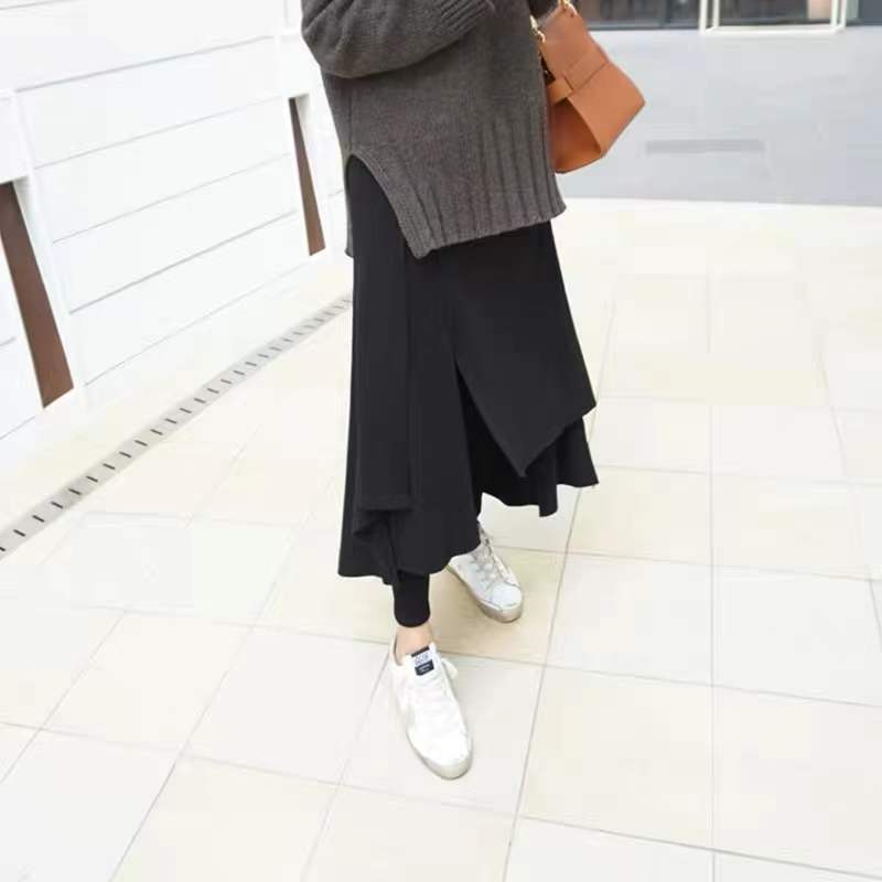 設計感個性不規則高腰假兩件打底褲裙