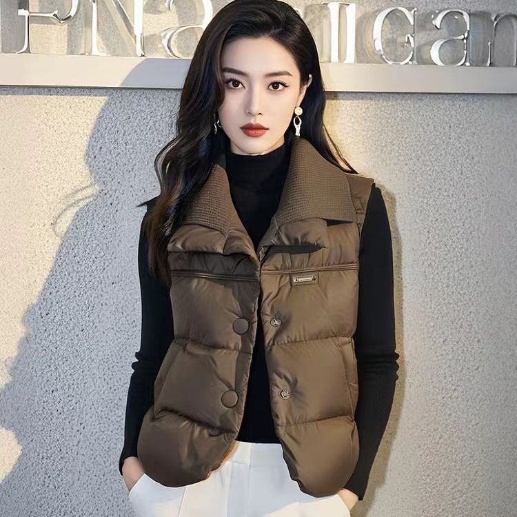 韓版潮流針織領寬鬆短版加厚坎肩馬甲外套