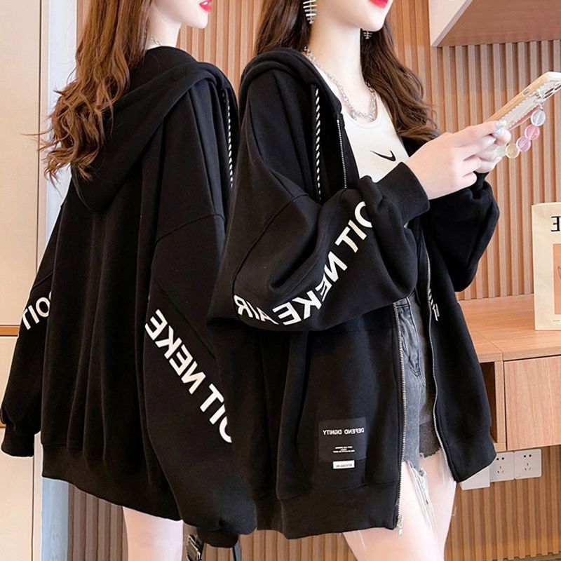 韓版寬鬆慵懶風棉款拉鏈衛衣連帽開衫-Cicimode