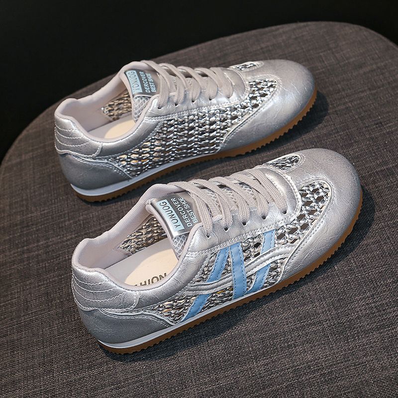 透氣網面阿甘鞋鏤空編織運動休閒小白鞋-Cicimode