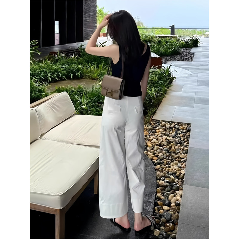 時尚百搭顯瘦九分高腰直筒闊腿褲