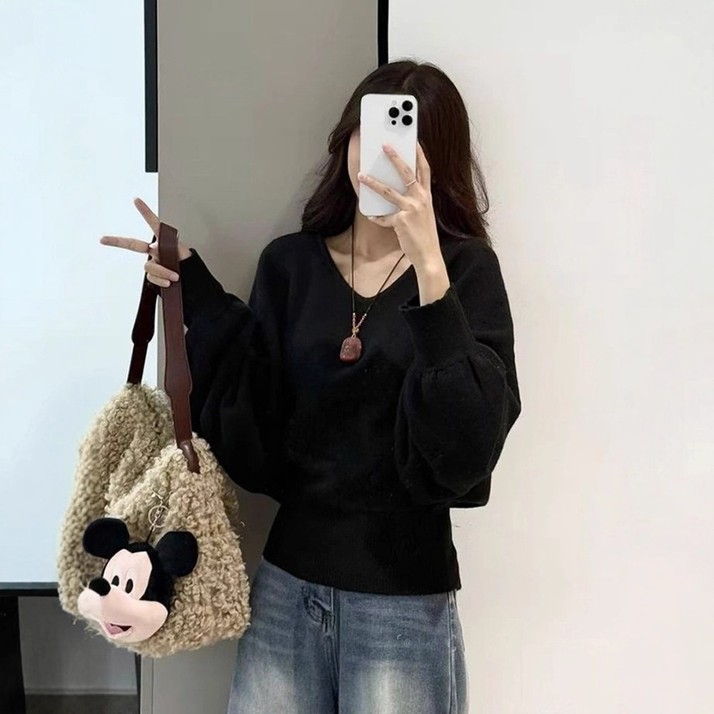 氣質時尚v領蝙蝠袖收腰顯瘦針織毛衣-Cicimode