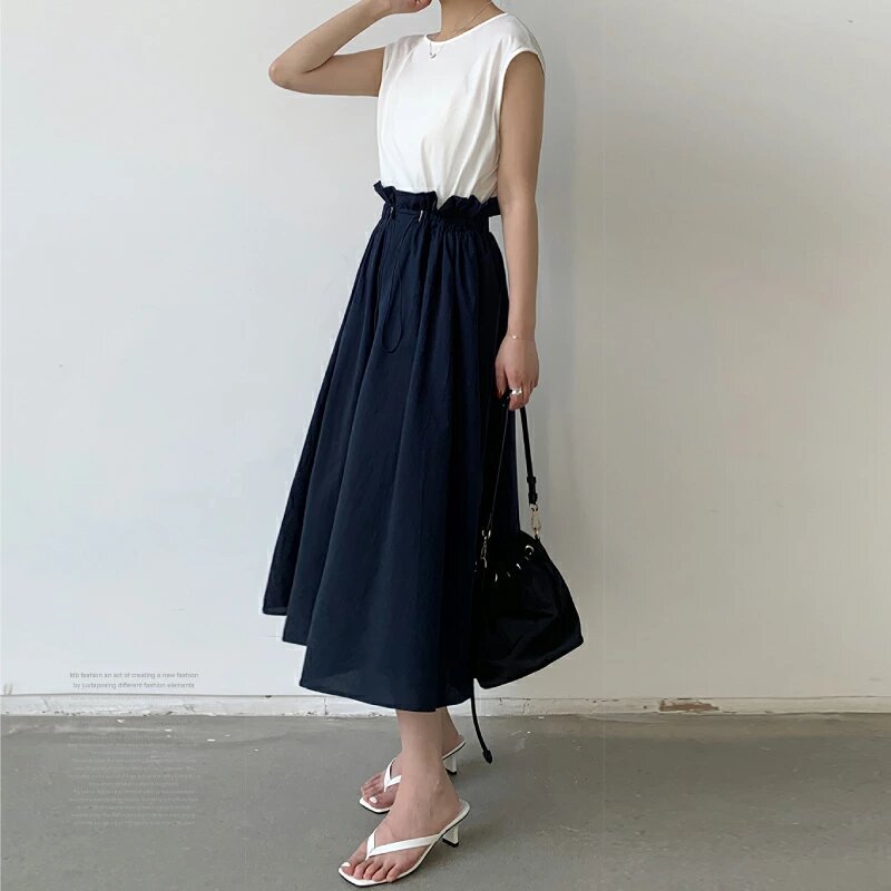 日韓寬鬆長版可收腰時尚拼接撞色洋裝