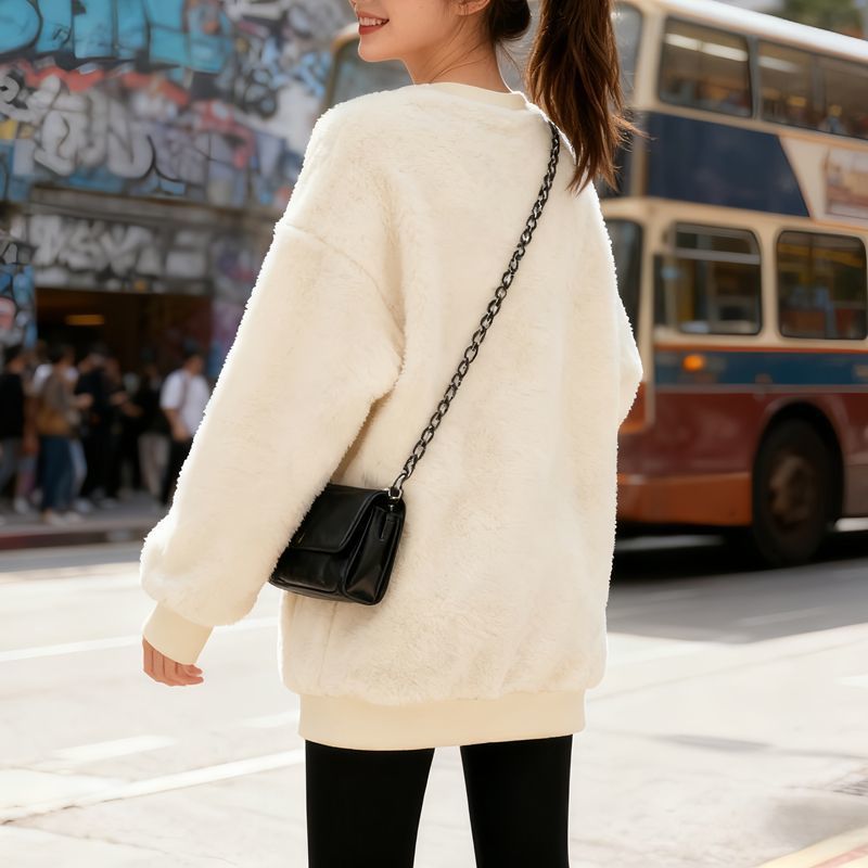 韓版寬鬆百搭刷毛加厚圓領珊瑚絨長袖-Cicimode