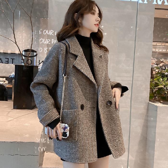 韓版寬鬆顯瘦英倫風休閒毛呢西裝開衫