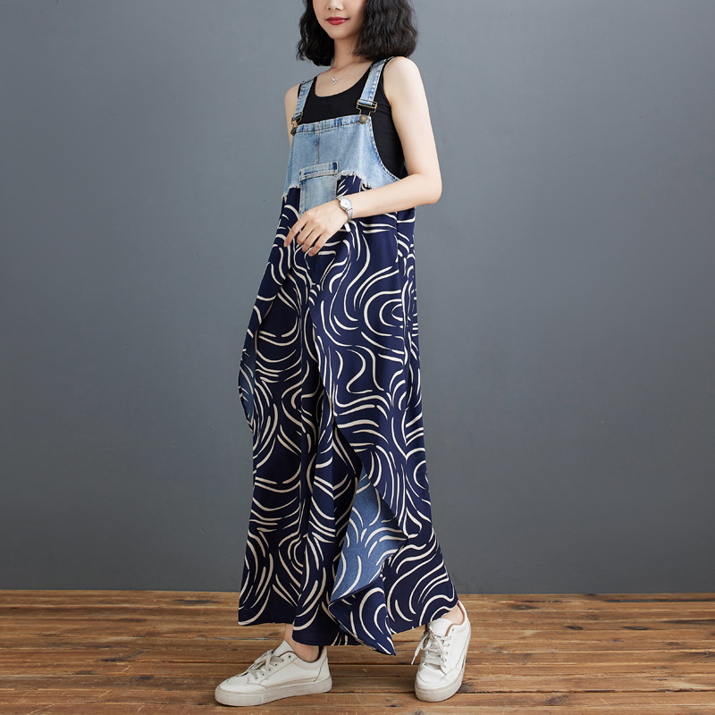 商品详情图_实拍2024夏装新款荷叶边宽松雪纺印花牛仔设计感