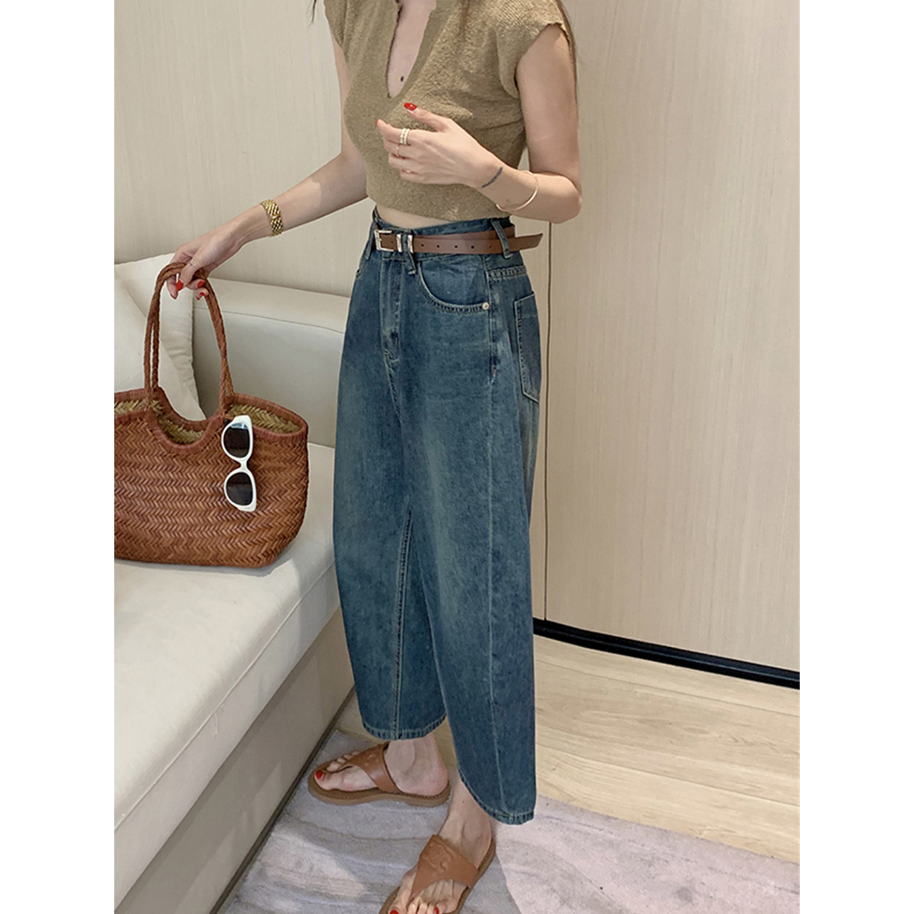 超薄顯瘦~ 百搭休閒高腰香蕉褲哈倫牛仔褲