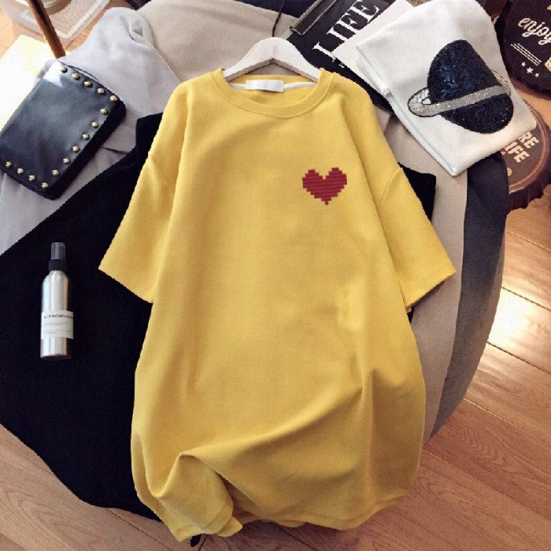 休閒百搭ins潮流印花寬鬆中長款短袖T恤