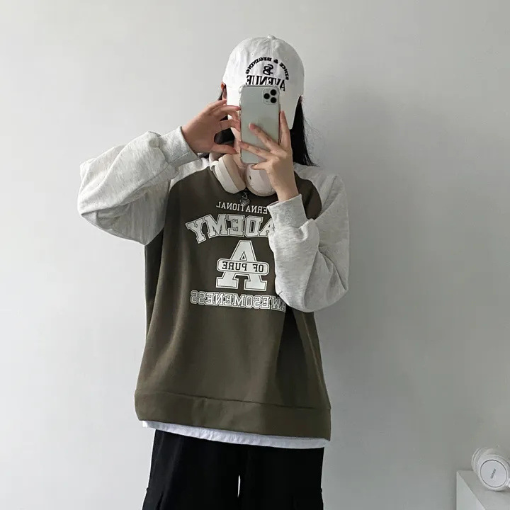 韓版慵懶chic設計感字母印花撞色衛衣-Cicimode