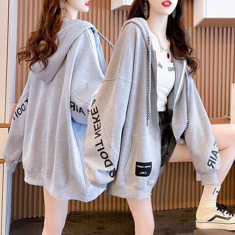 韓版寬鬆慵懶風棉款拉鏈衛衣連帽開衫-Cicimode