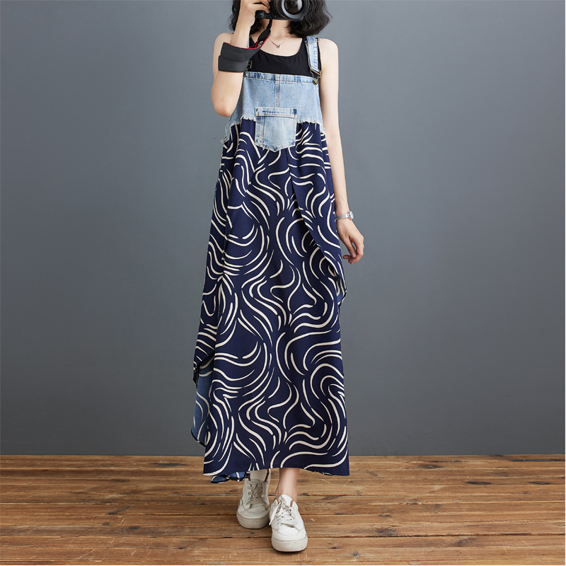 商品详情图_实拍2024夏装新款荷叶边宽松雪纺印花牛仔设计感