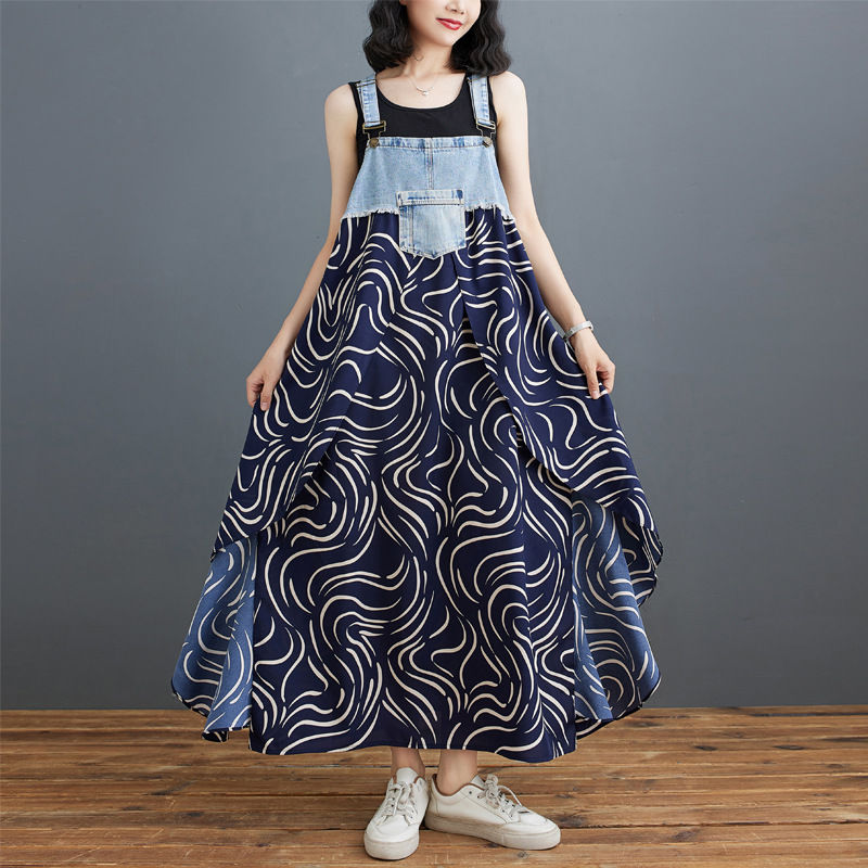 商品详情图_实拍2024夏装新款荷叶边宽松雪纺印花牛仔设计感