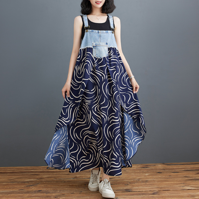 商品详情图_实拍2024夏装新款荷叶边宽松雪纺印花牛仔设计感