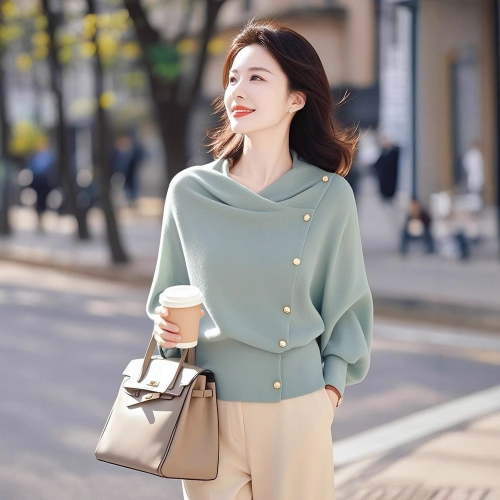 小眾不撞款韓系設計感洋氣獨特別緻綠色針織衫