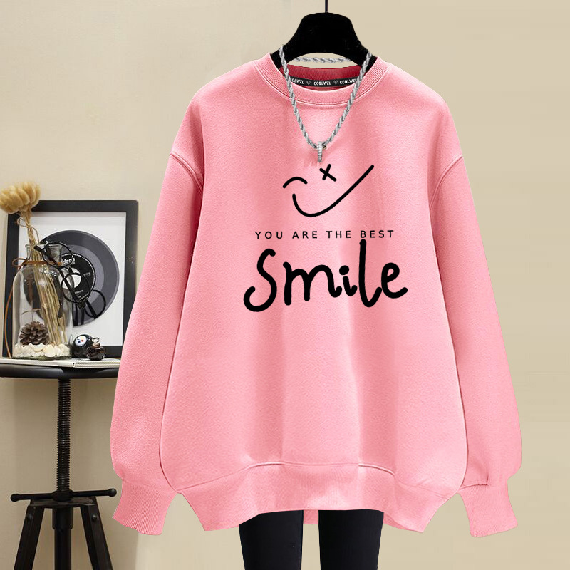 韓版ins簡約百搭寬鬆笑臉圓領衛衣