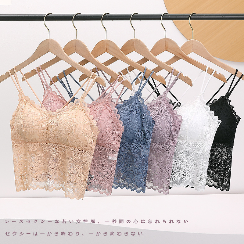 6色韓版蝴蝶蕾絲美背裹胸交叉吊帶帶胸墊內衣